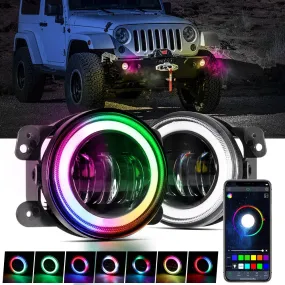 (2pcs/set) 4 Inch LED Fog Lights with RGB Halo Ring & Turn Signal Light, Bluetooth Control for Jeep Wrangler JK 2007-2017