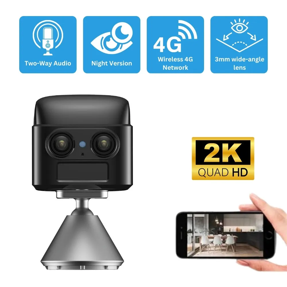 4G Mini 2K Cam with Dual Lens and 6x Zoom, Night Vision, Long Recording Time