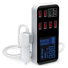 8-Port PD QC3.0 Car Charger with LED Display