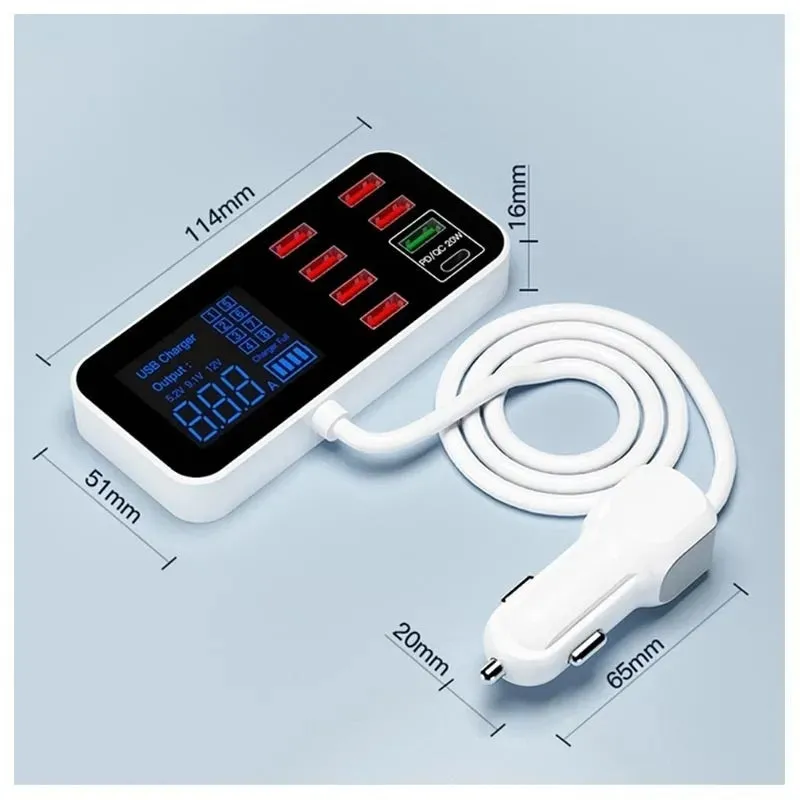 8-Port PD QC3.0 Car Charger with LED Display