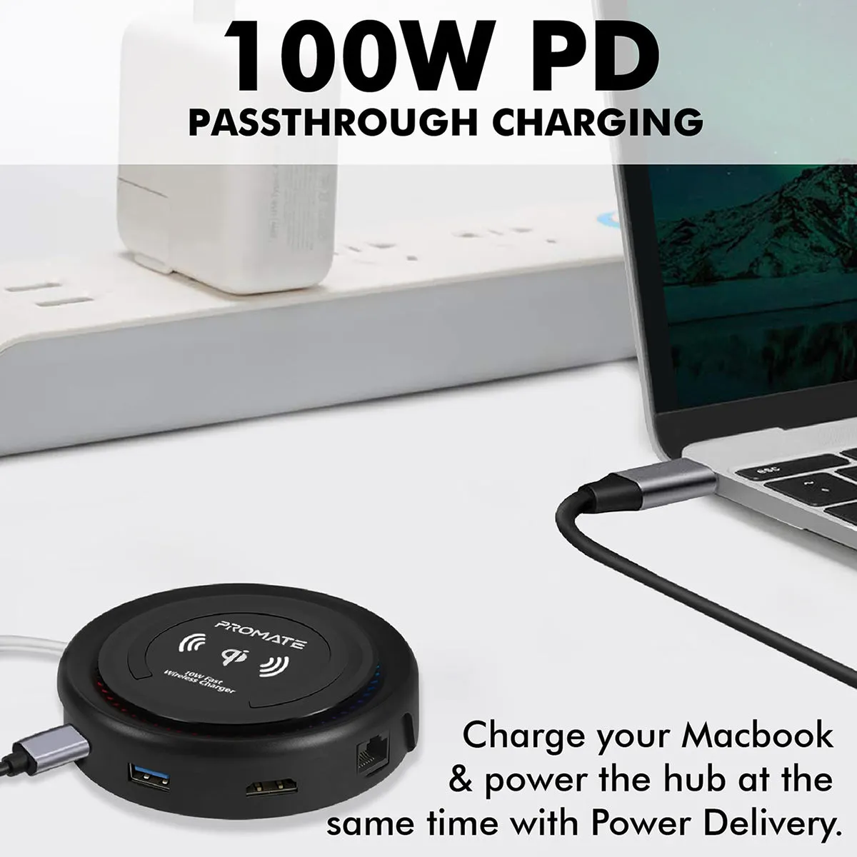 All-in-One USB-C™ Hub with 100W Power Delivery & 10W Qi Wireless Charger