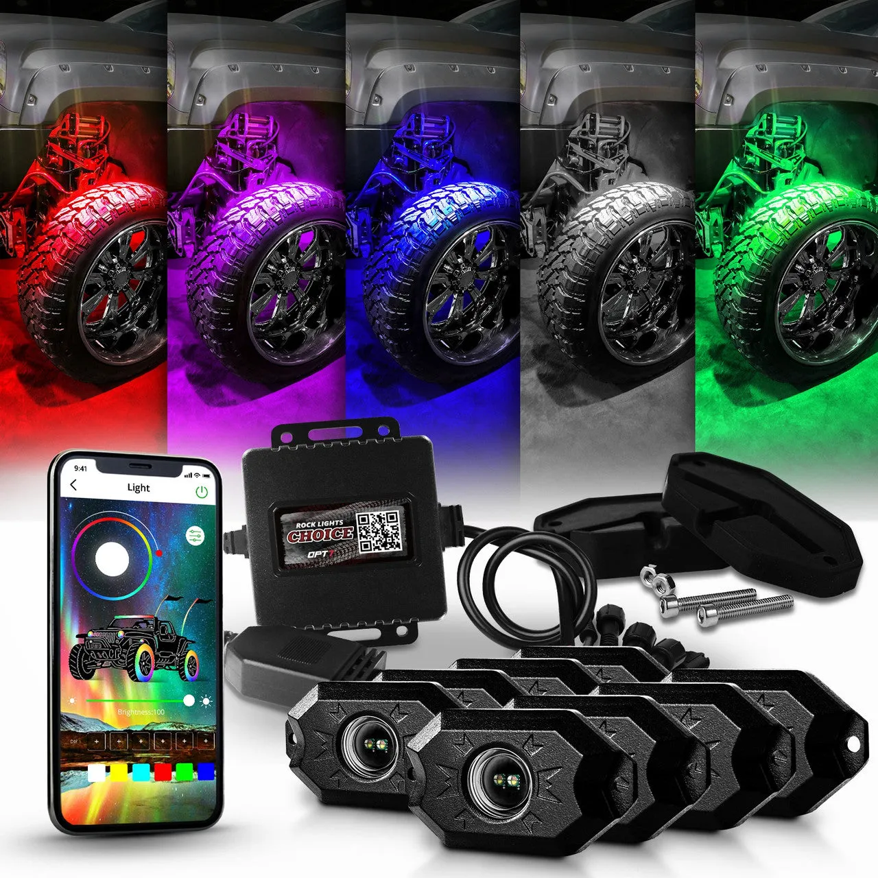 AURA LED Rock Light Kit With 8 Multi-Color (RGBW) Pods