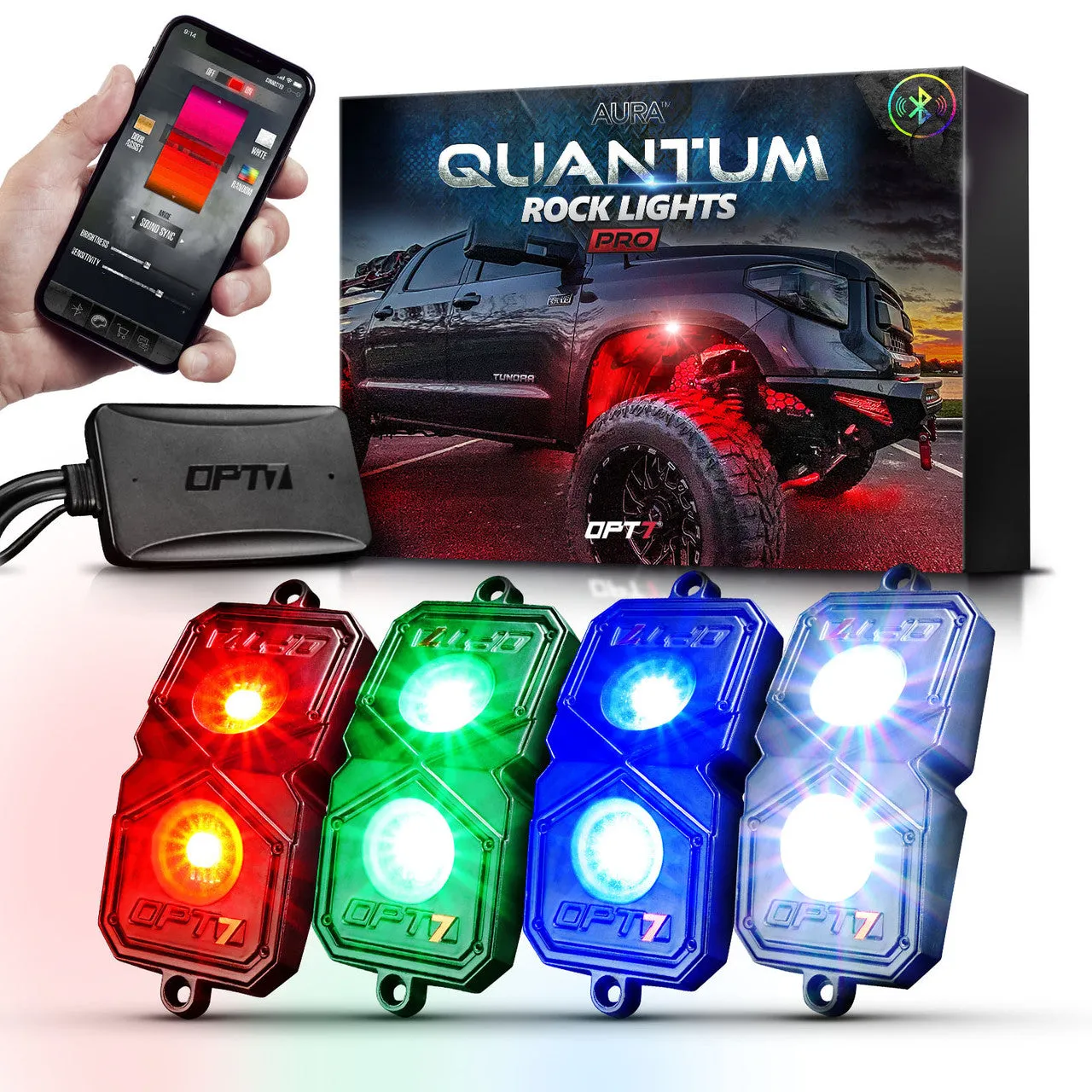 AURA PRO Quantum Bluetooth LED Rock Light Kit With 4 Multi-Color   White (RGBW) Pods