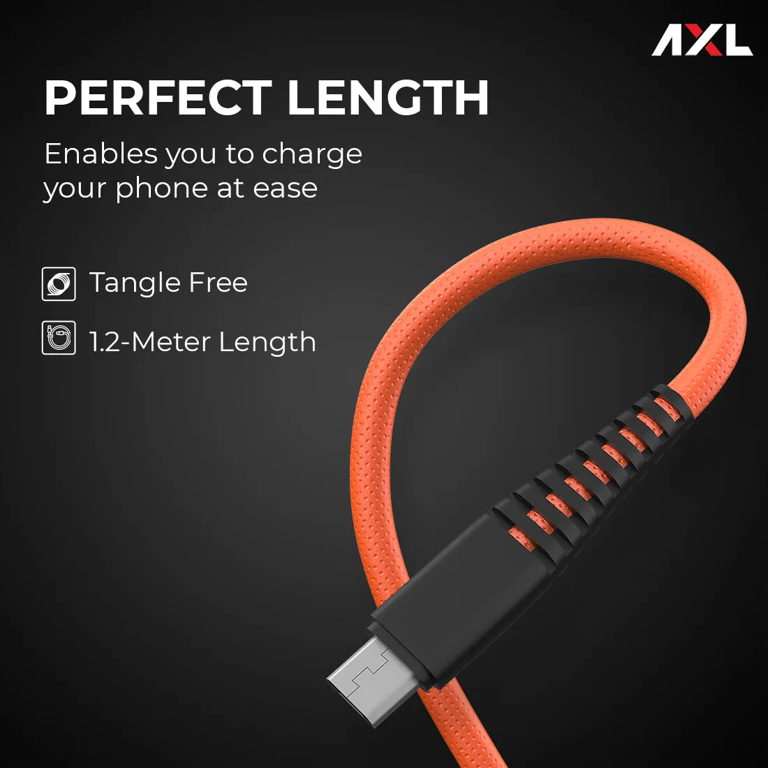 AXL ACB-60 Nylon Braided 3 in 1 Multifunction Charging Cable for Android, iOS and Type C Devices with 3A High Speed Charging – 1.2 Meter (Orange/Green/Blue/Grey)