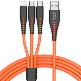 AXL ACB-60 Nylon Braided 3 in 1 Multifunction Charging Cable for Android, iOS and Type C Devices with 3A High Speed Charging – 1.2 Meter (Orange/Green/Blue/Grey)