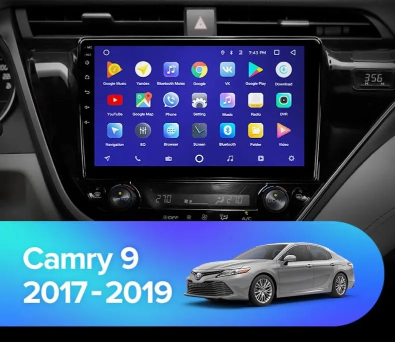 Car Dealz 10.2" Android 10.0 Toyota Camry 9 XV70 2017-2019 In Dash Plus OEM Fascia