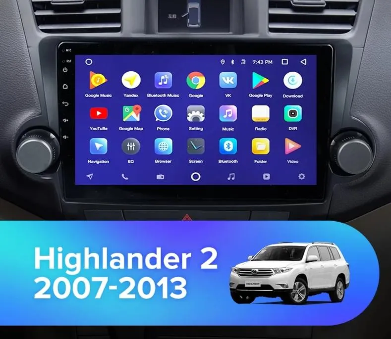 Car Dealz 10.2" Android 10.0 Toyota Highlander 2 Kluger XU40 2007-2014 In Dash Plus OEM Fascia