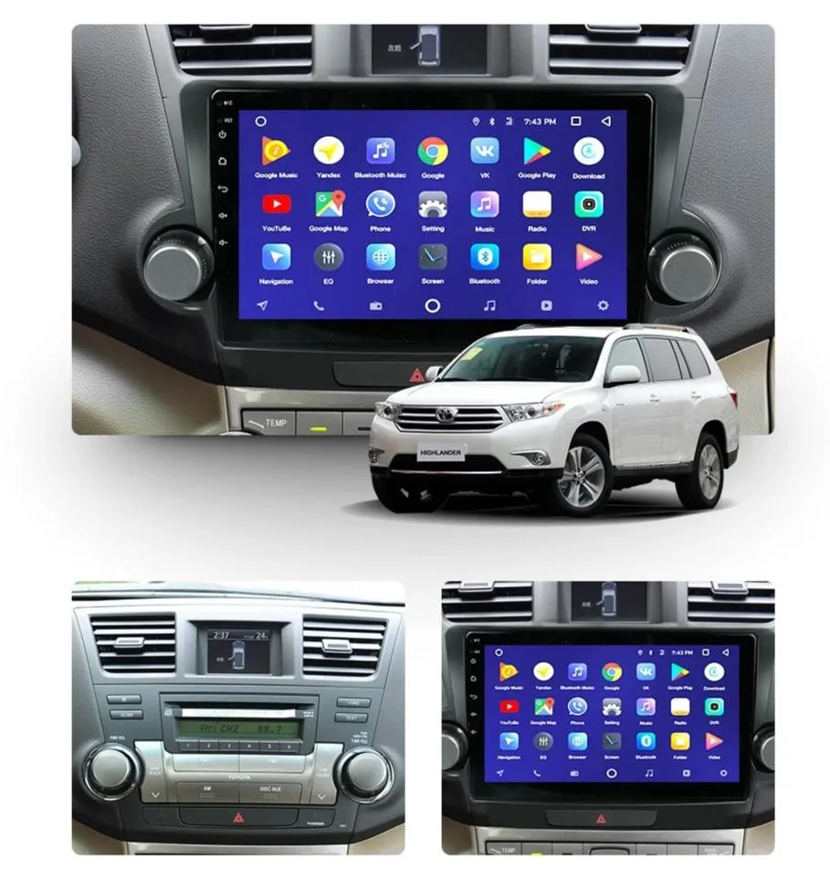 Car Dealz 10.2" Android 10.0 Toyota Highlander 2 Kluger XU40 2007-2014 In Dash Plus OEM Fascia