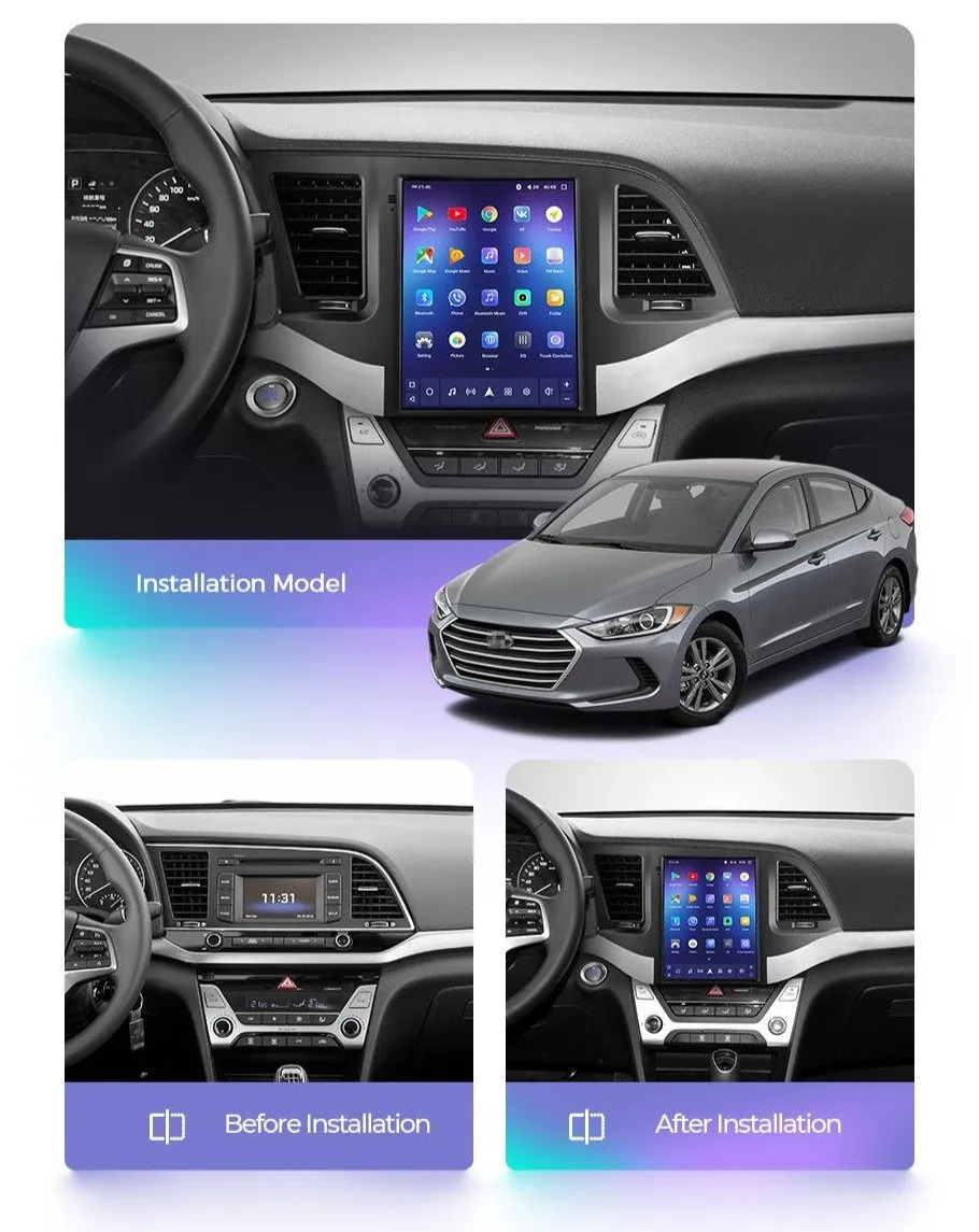 Car Dealz 11" Android 12.0 Hyundai Elantra 6 Tesla Style 2015 - 2019 Tesla Vertical Screen In Dash Plus OEM Fascia