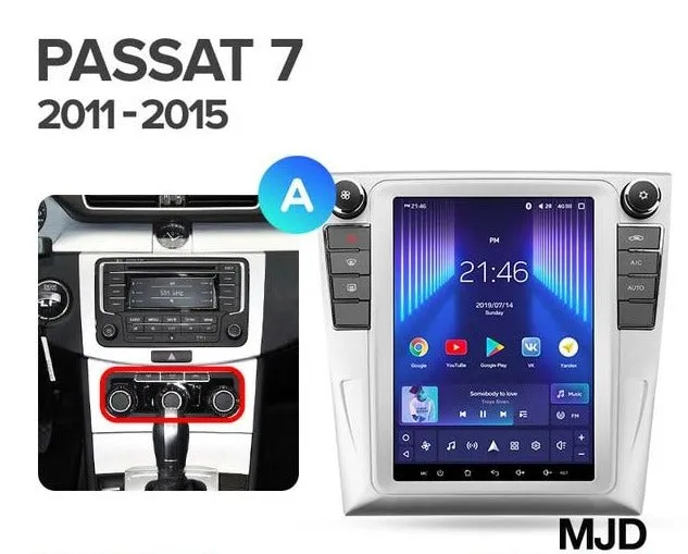 Car Dealz 11" Android 12.0 Volkswagen Passat 7 B7 NMS Tesla Style 2011 - 2015 In Dash Plus OEM Fascia