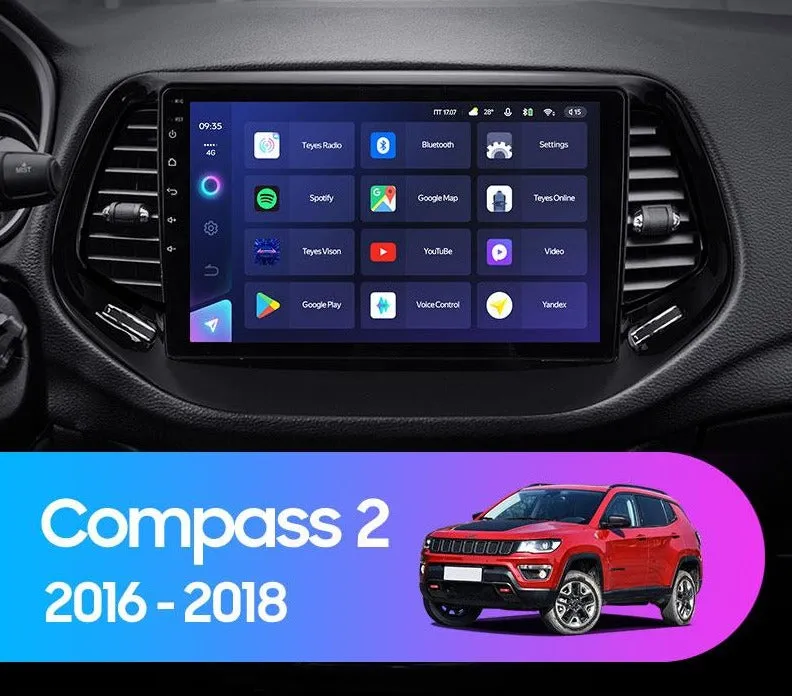 Car Dealz Elite 4G Data Model 10.2" Android 12.0 For Jeep Compass 2 MP 2016 - 2018 In Dash Plus OEM Fascia