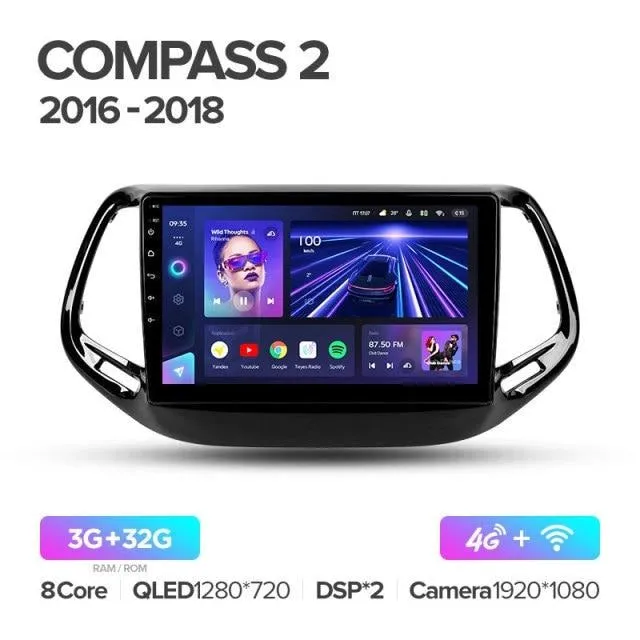 Car Dealz Elite 4G Data Model 10.2" Android 12.0 For Jeep Compass 2 MP 2016 - 2018 In Dash Plus OEM Fascia