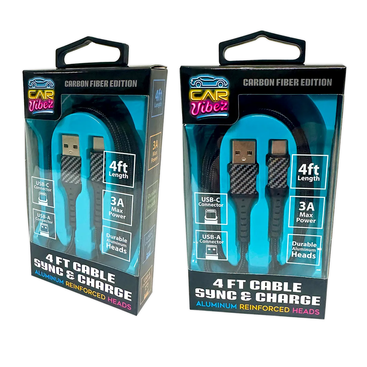 Charging Cable Carbon Fiber USB to USB-C 4FT 3 Amp - 3 Pieces Per Pack 24575