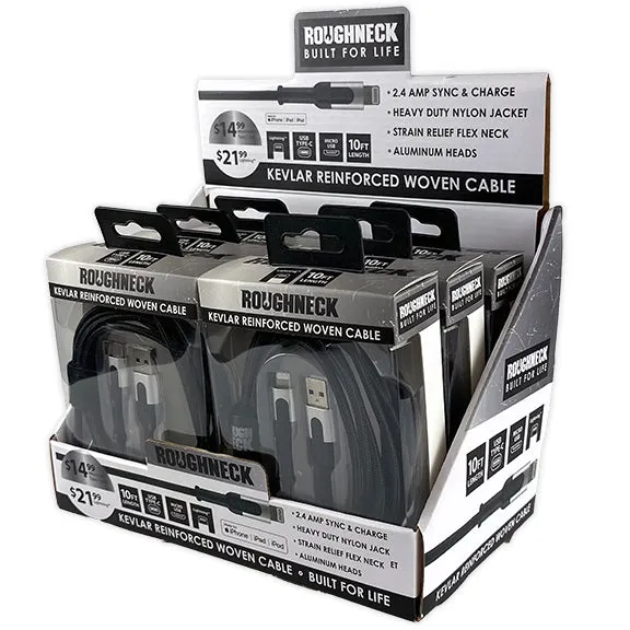 Charging Cable Roughneck Assortment 10FT 2.4 Amp - 6 Pieces Per Retail Ready Display 88322