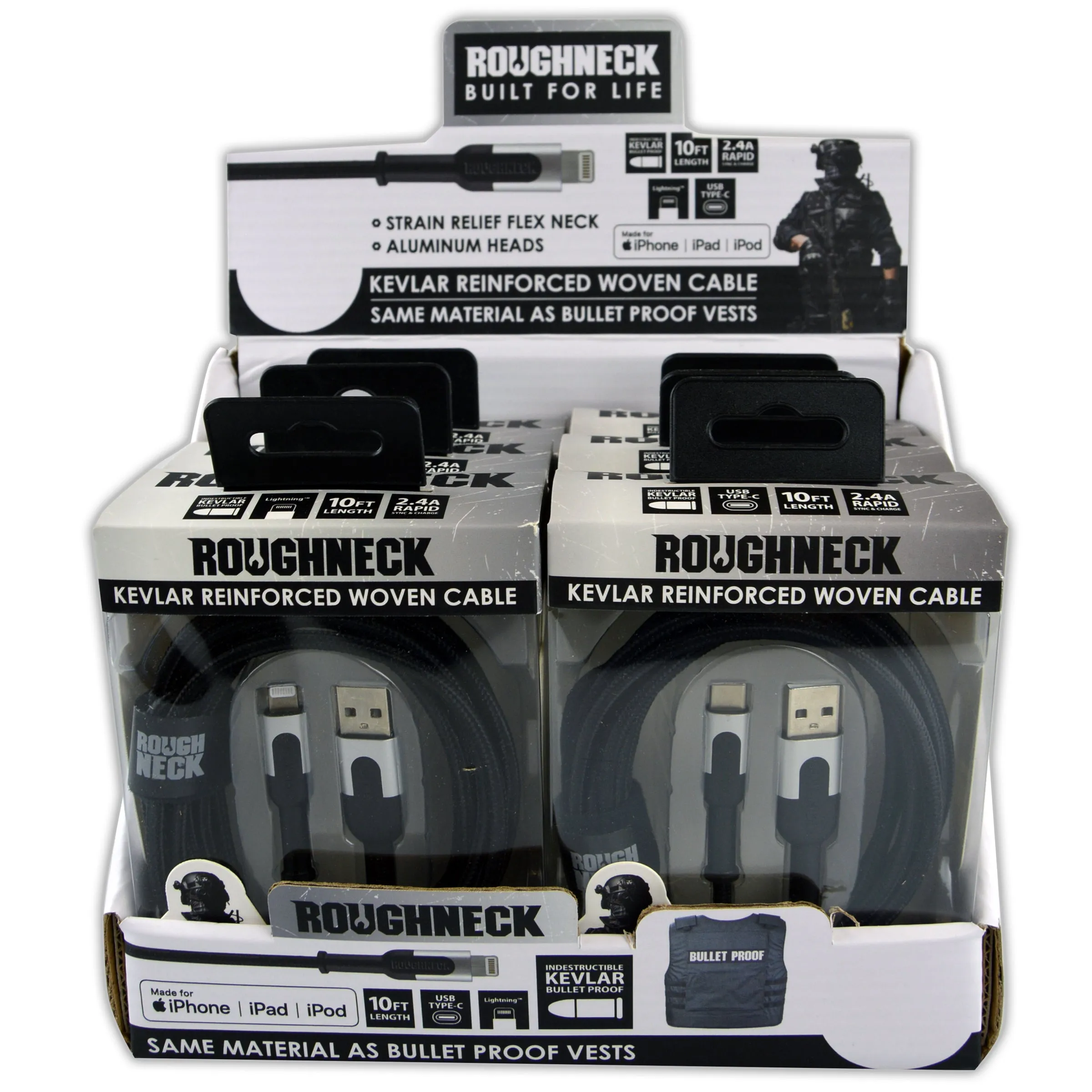 Charging Cable Roughneck Assortment 10FT 2.4 Amp - 6 Pieces Per Retail Ready Display 88380