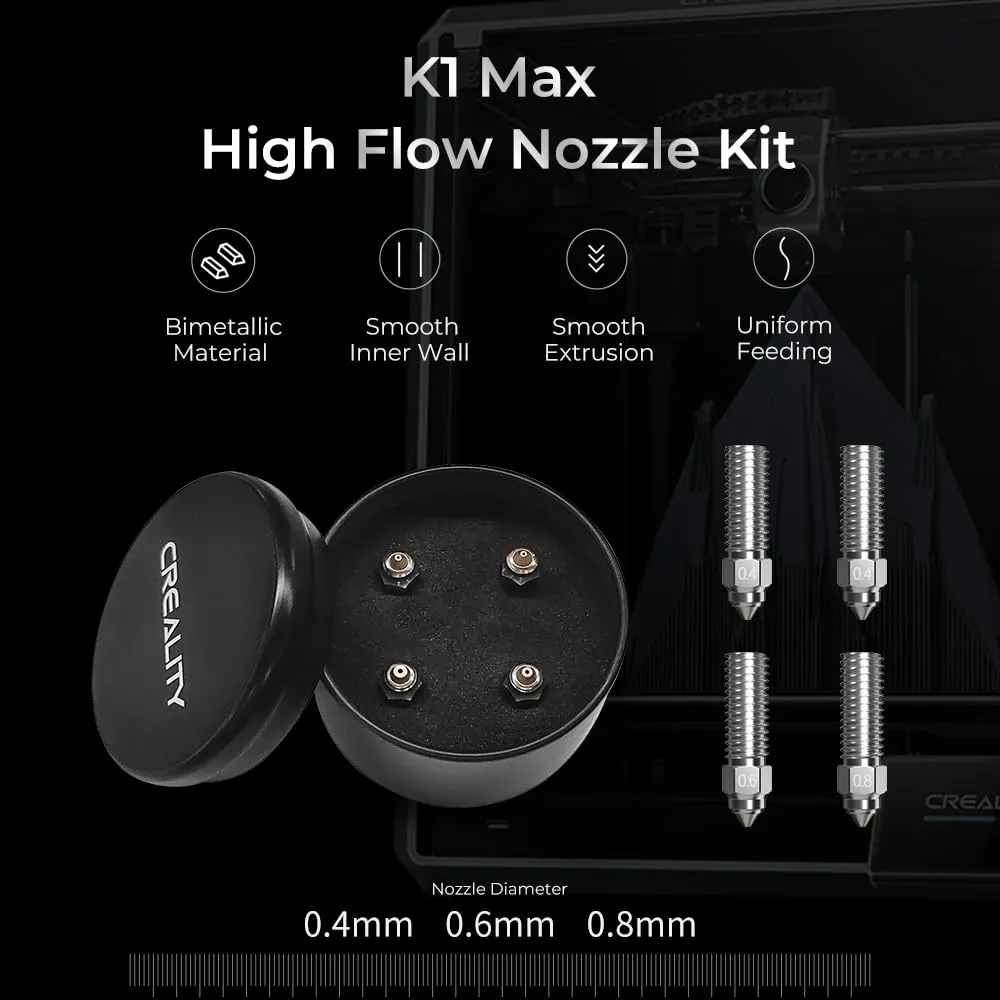 Creality K1 High Flow Nozzle Kit, 0.4mm 0.6mm 0.8mm Steel Nozzles