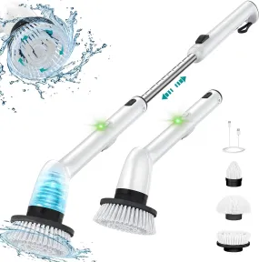 Electric Spin Scrubber, IPX7 Waterproof Cordless Cleaning Brush with 3 Brush Heads, Adjustable Extension Handle- HM708