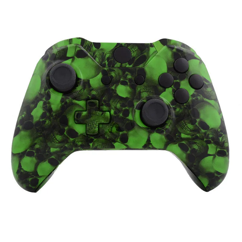 eXtremeRate Green Skull Patterned Full Shell with Buttons Custom Kits for Xbox One Controller - XOS033