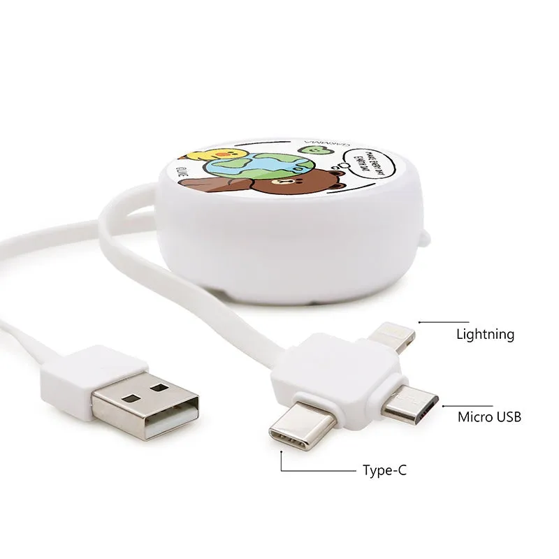 GARMMA Line Friends 3-in-1 Lightning Type-C Micro USB Extracted Extension Cable