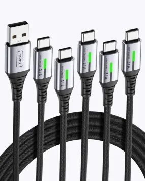 INIU D5C Nylon USB C Cable 5-Pack (1.6 3.3*2 6.6*2ft(0.5m 1m*2 2m*2))