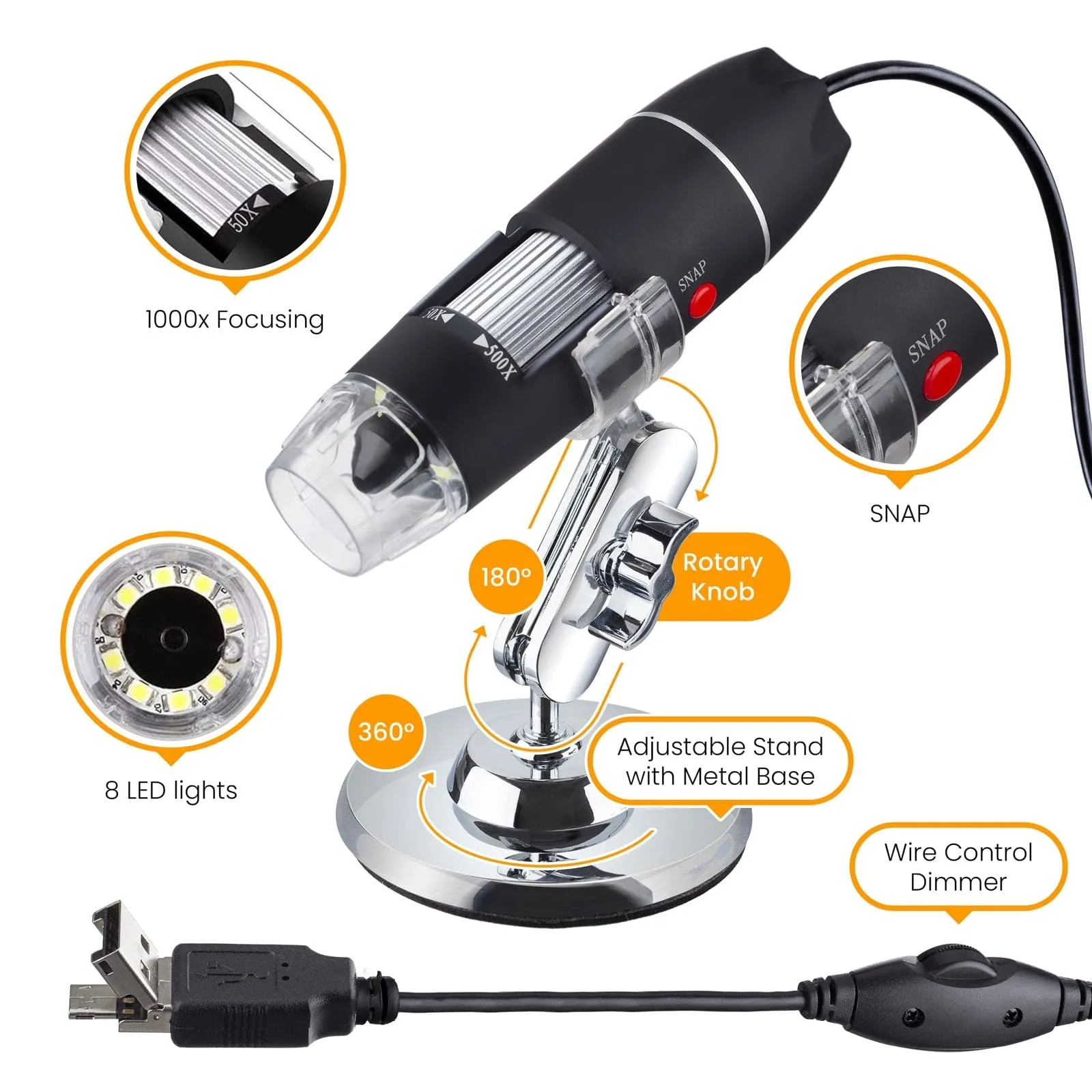 IQCREW by Amscope Kid's 50X-500X Handheld Multi-USB Digital Microscope for PC and Android with Mini Rock and Mineral Look and Learn Activity Kit