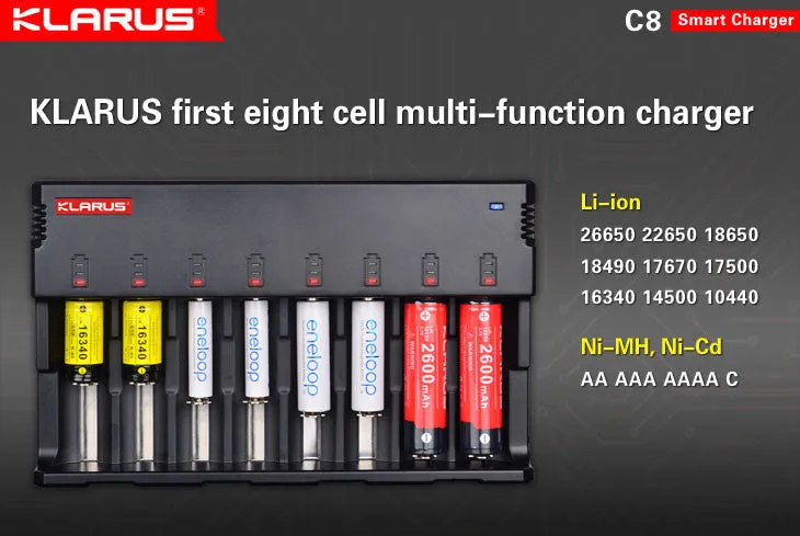 Klarus C8 Charger for Li-ion Ni-MH and Ni-Cd batteries