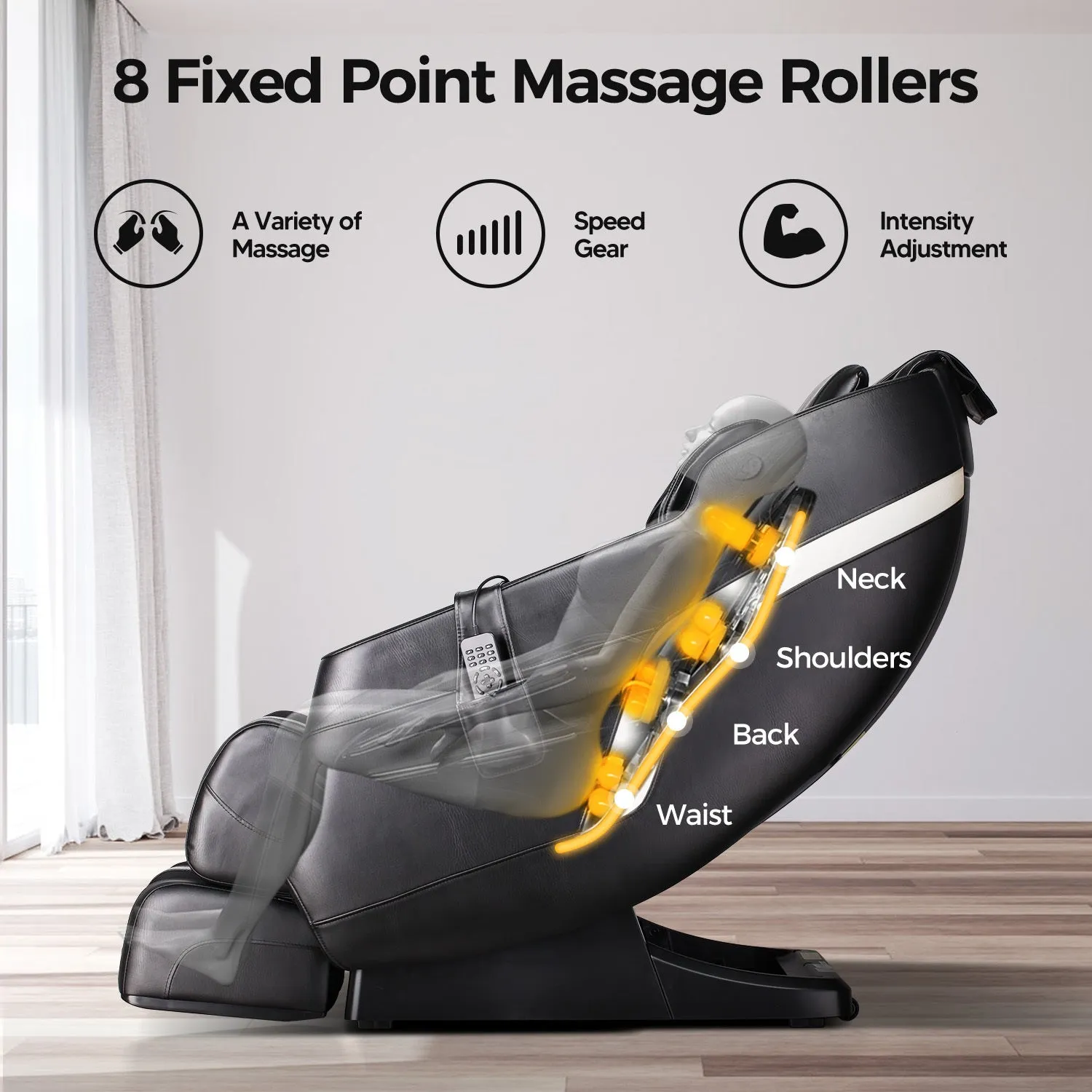 Meo Full Body Massage Recliner with Foot Roller - Black