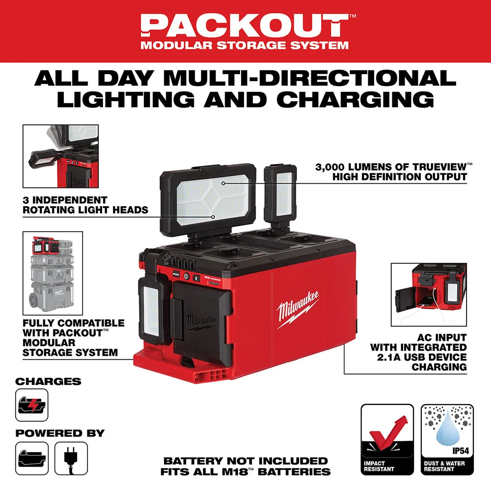 Milwaukee 2357-20 M18 18V PACKOUT 3000 Lumen Multi-Directional Light/Charger