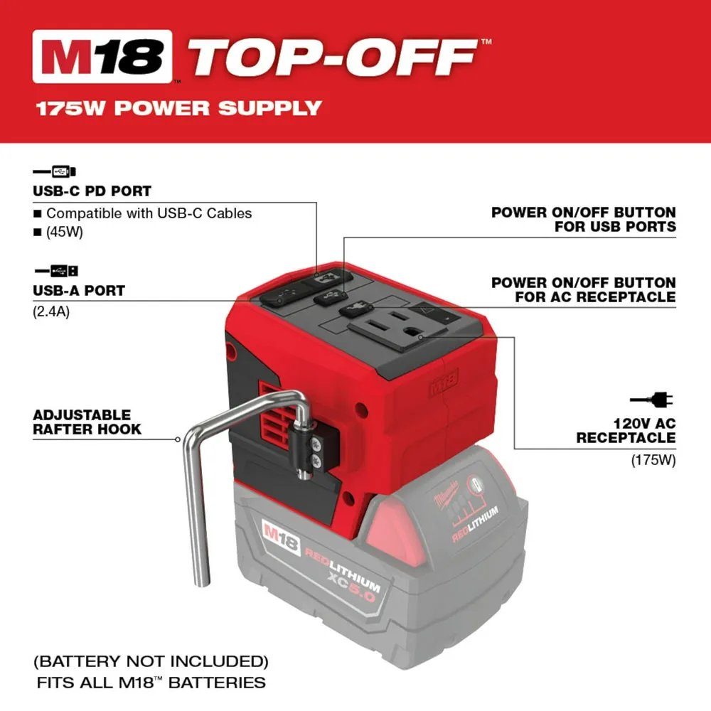 Milwaukee 2357-20TO M18 18V PACKOUT Light/Charger w/ M18 Top Off Power Supply