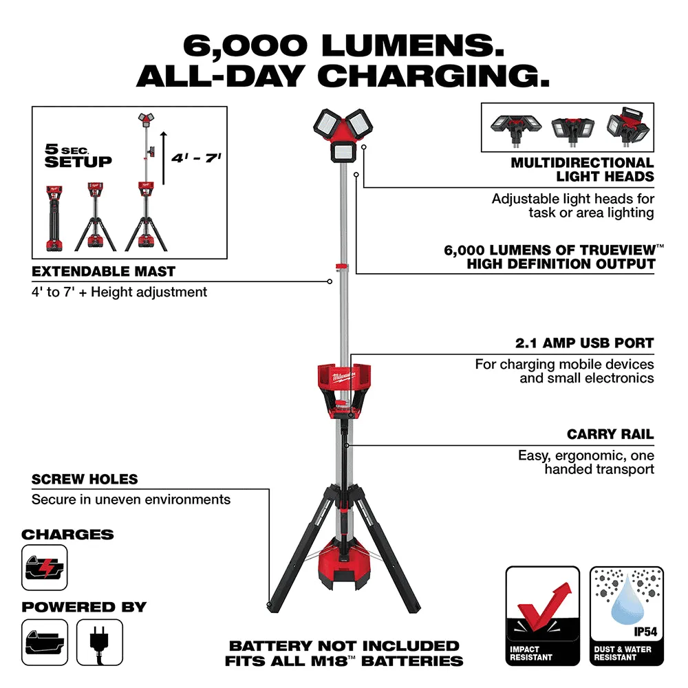 Milwaukee 9.65" M18 ROCKET Tower Light/Charger