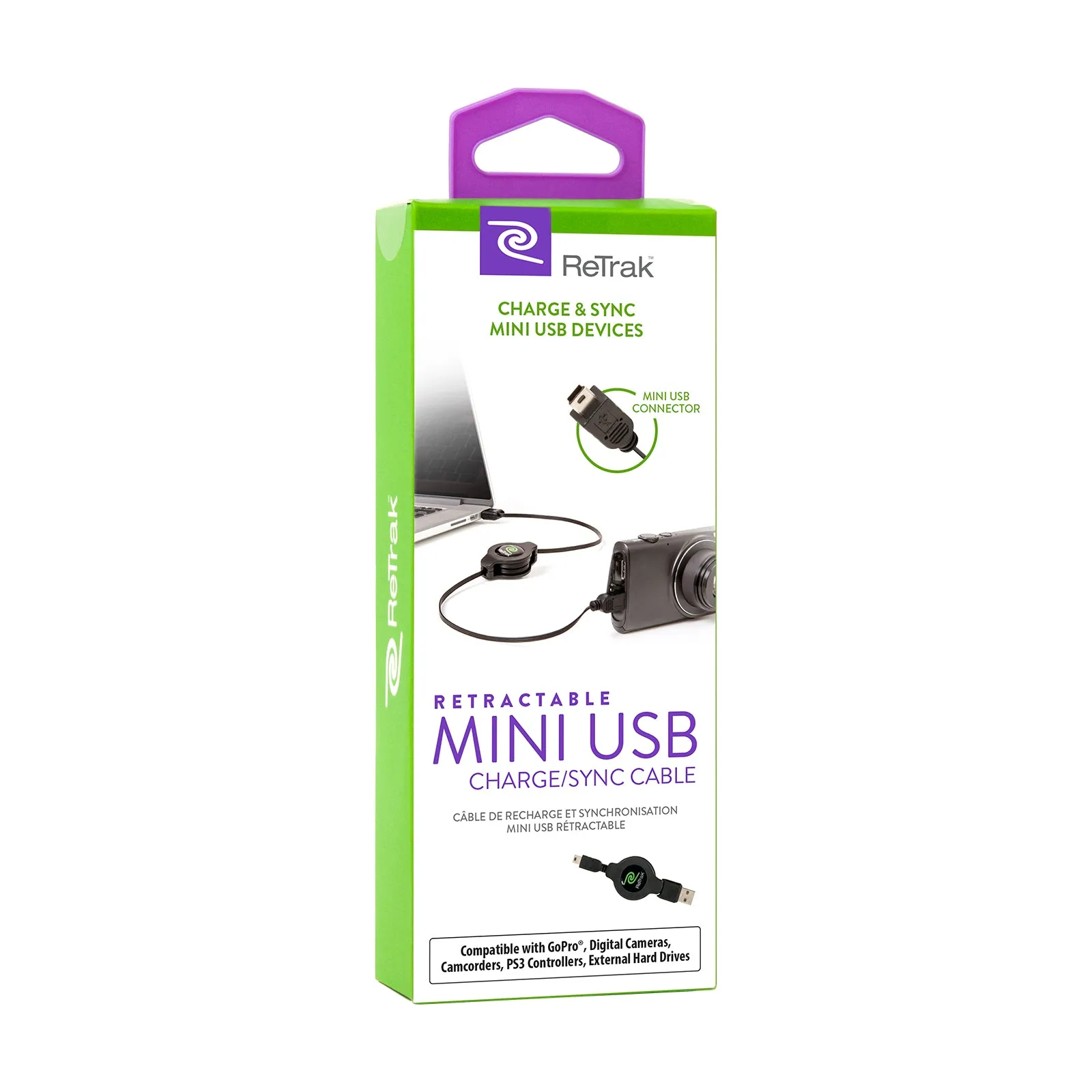 Mini USB Charging Cable | Retractable Mini USB Cord | Black