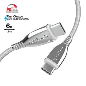 Naztech Titanium USB-C to USB-C Braided Cable 6ft White