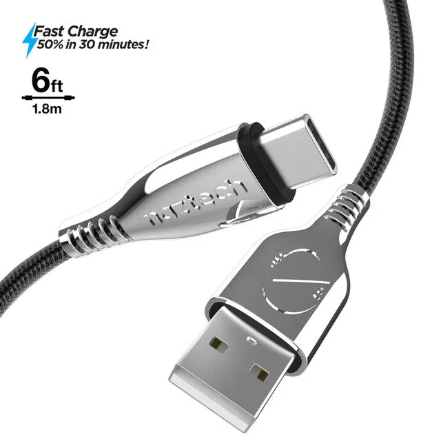 Naztech Titanium USB to USB-C Braided Cable 6ft Black