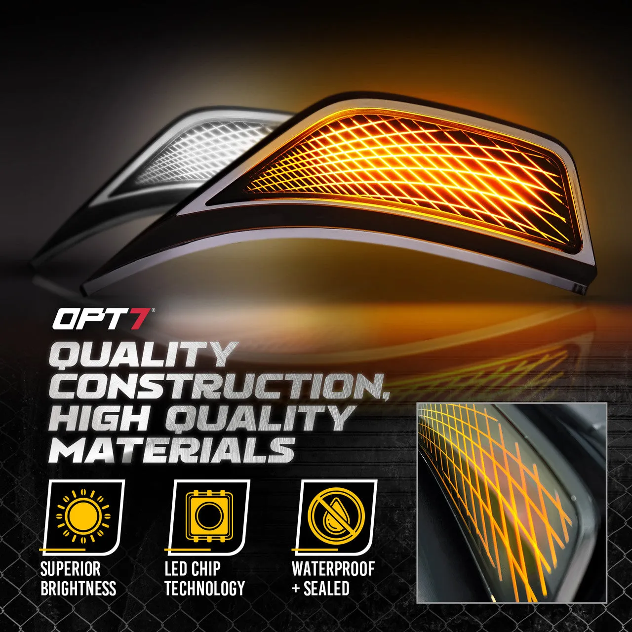 OPT7 Quantum Pro Rock Light RGBW & LED Side Marker White-Amber for Jeep Wrangler JL JLU & Gladiator JT 18-23