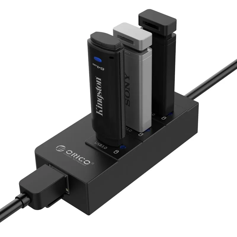 Orico 3 Port Usb3.0 Hub With Gigabit Ethernet Adapter - Black