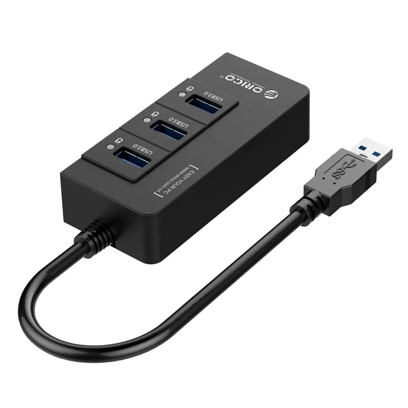 Orico 3 Port Usb3.0 Hub With Gigabit Ethernet Adapter - Black