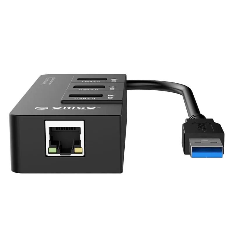 Orico 3 Port Usb3.0 Hub With Gigabit Ethernet Adapter - Black