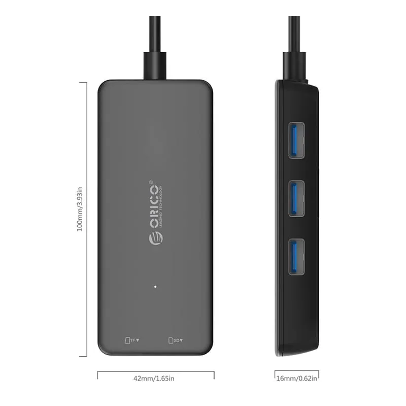 Orico 3 Port Usb3.0 Hub With Tf And Sd Card Reader - Black