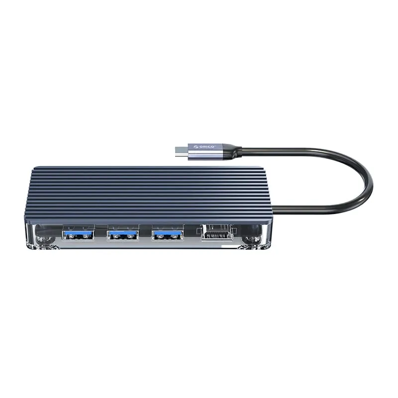 Orico 8 Port 3 X Usb3.0|1 X Rj45|1 X Hdmi|1 X Type-C(Pd 20V)|1 X Tf/Sd Transparent Hub - Grey