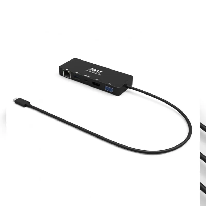 Port Usb Type-C To 1 X Rj45|1 X Usb3.0 Ss|1 X Type-C 85W Pd|1 X Hdmi2.0|1 X Vga 30Cm Cable Dock - Black