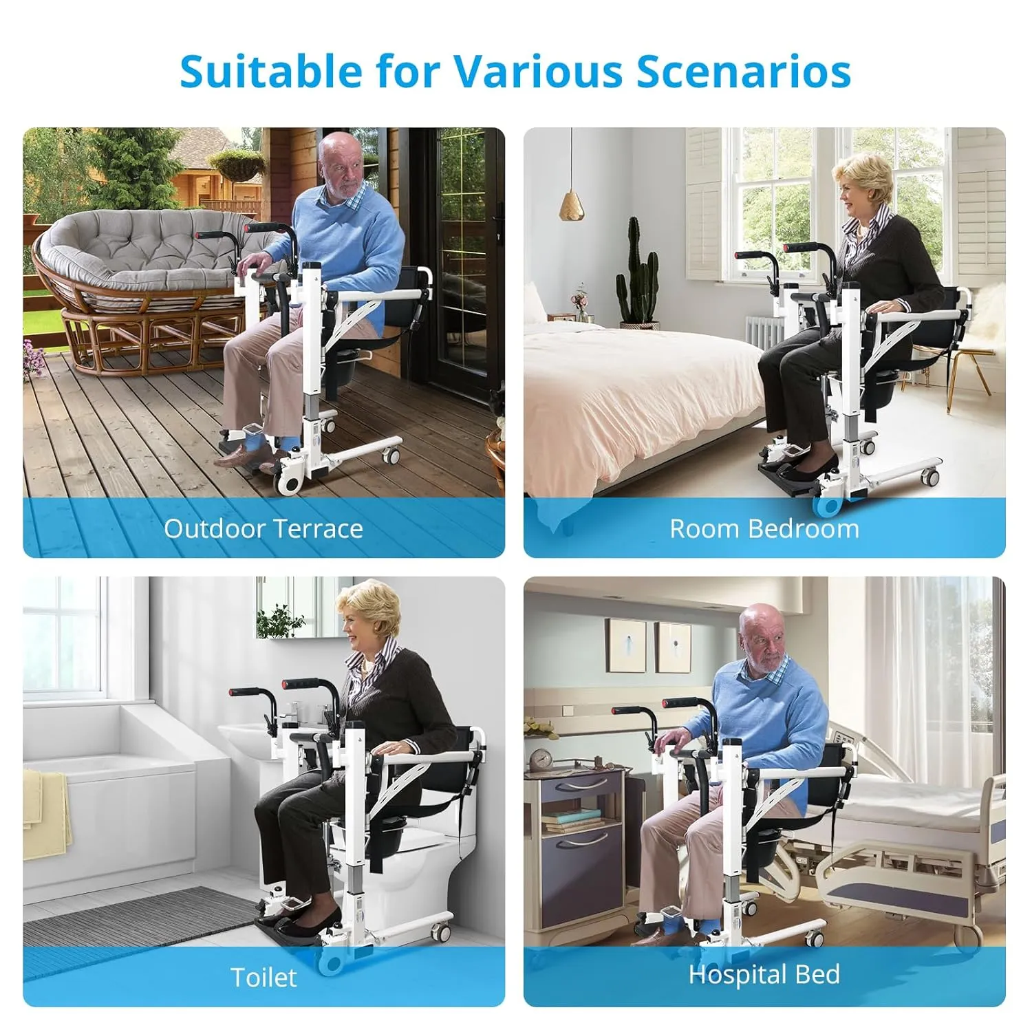 Portable 180° Split Seat Patient Lift Transfer Chair | Hoyer Lifts for Home & Bathroom Use | Hydraulic Elderly Bedside Commode Chair with Potty