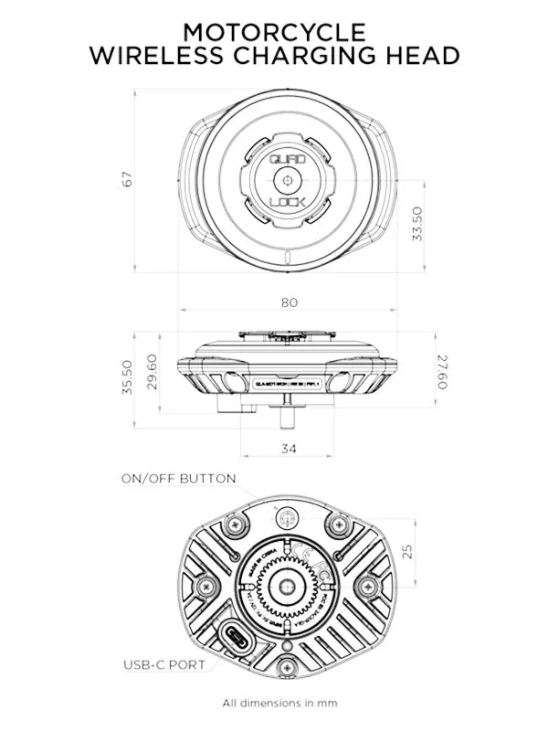 Quad Lock Weatherproof Wireless Charging Head