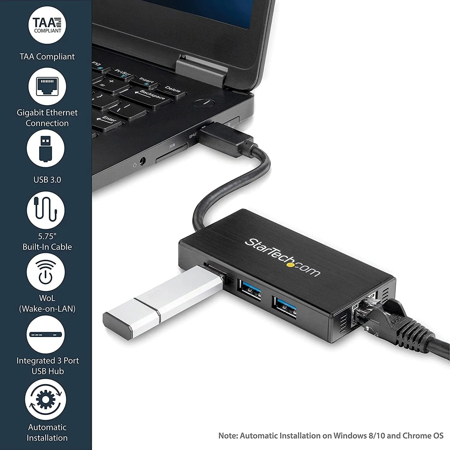 Startech.Com USB 3.0 Hub with Gigabit Ethernet Adapter - 5Gbps - 3 Port - NIC - USB Network / LAN Adapter - Windows & Mac Compatible (ST3300G3UA)