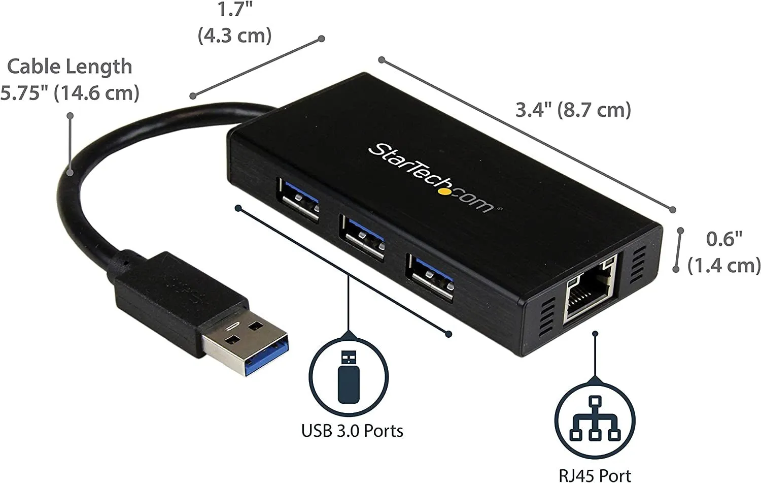 Startech.Com USB 3.0 Hub with Gigabit Ethernet Adapter - 5Gbps - 3 Port - NIC - USB Network / LAN Adapter - Windows & Mac Compatible (ST3300G3UA)