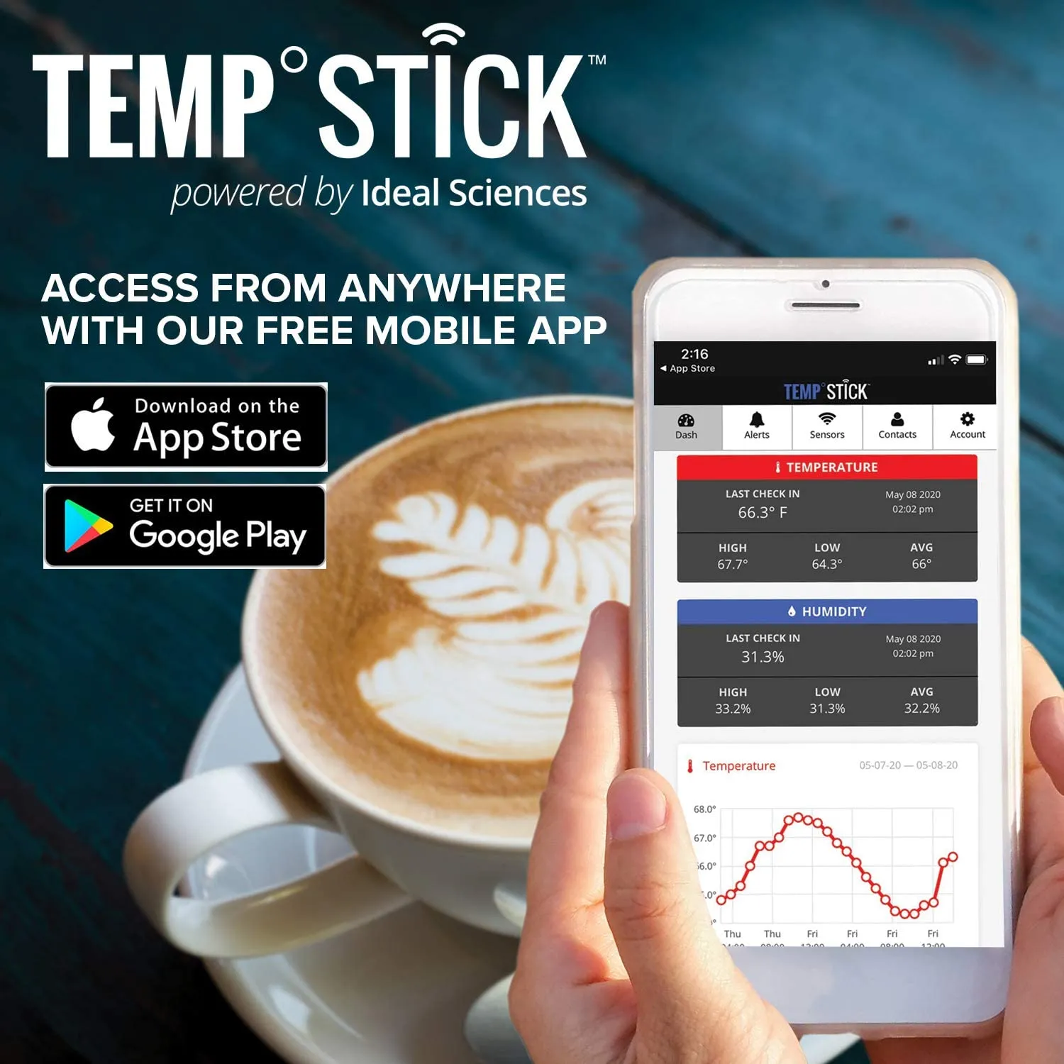 Temp Stick Wireless Remote WiFi Temperature & Humidity Sensor. No Subscription or Monthly Fees. 24/7 Monitoring, Alerts & History. Free iPhone/Android Apps, Made In America. Monitor Anywhere, Anytime!