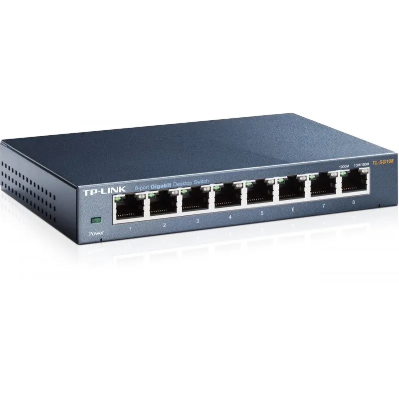 TP-LINK (TL-SG108) 8-Port Gigabit Unmanaged Desktop Switch, Steel Case, RJ45 Ethernet Switch Hub