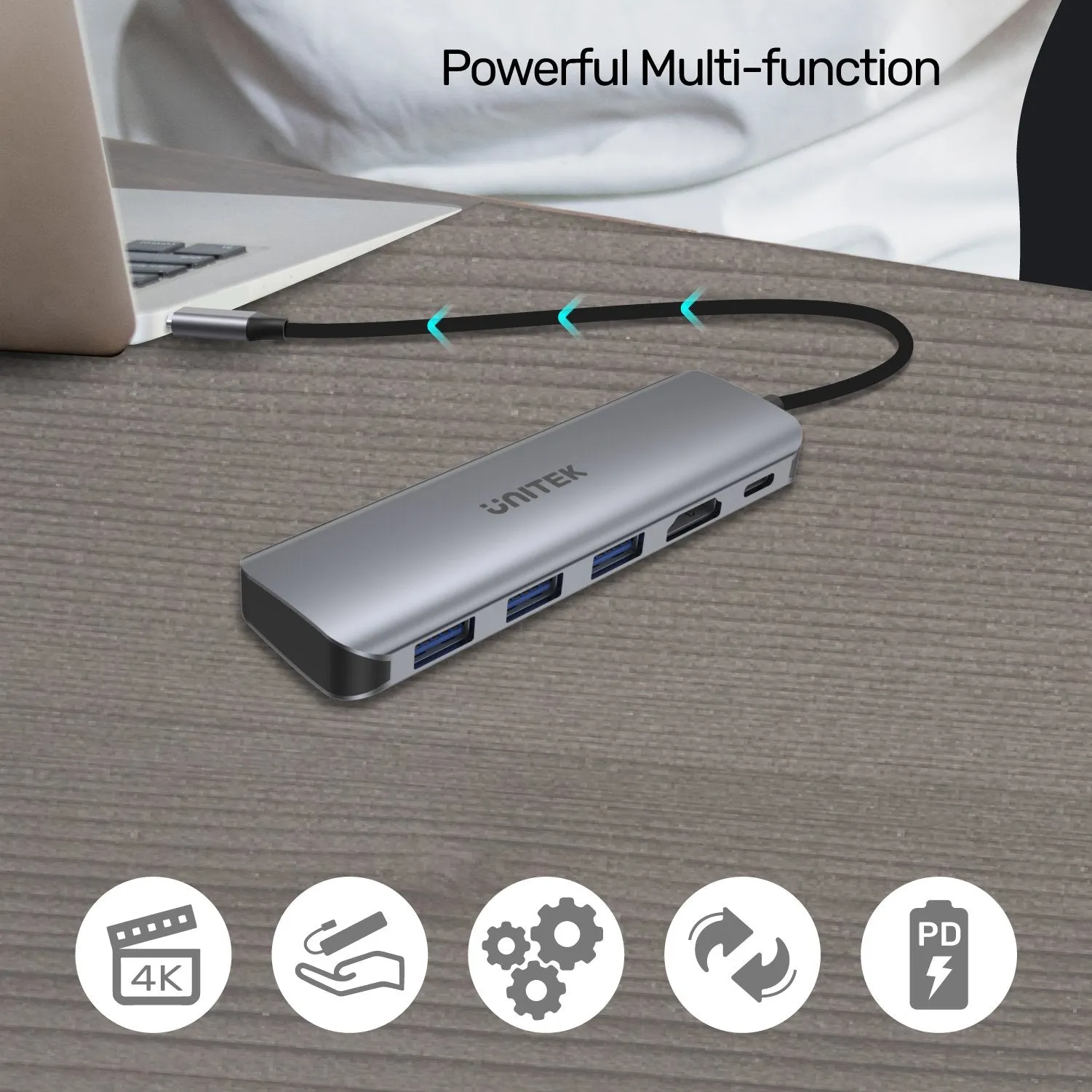 Unitek H1107E USB3.1 TypeC Hub 3Port USB3.0/HDMI/100W PD