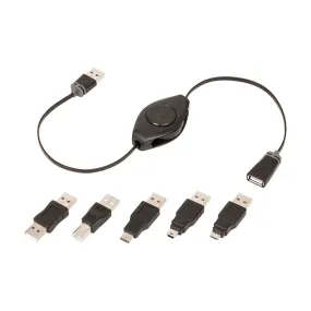 Universal USB Extension Cord | USB B, Micro 5, Mini 5, USB Male to Male, and USB-C | Retractable Cable