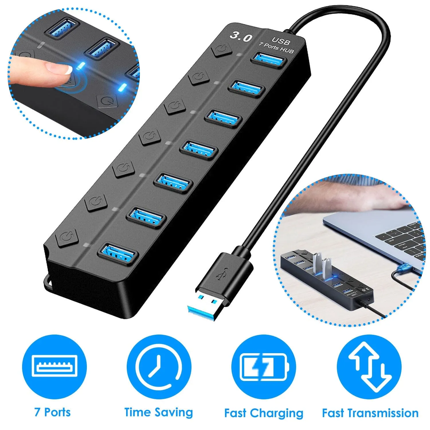 USB 3.0 HUB 7 Ports High Speed 5Gbps USB Splitter