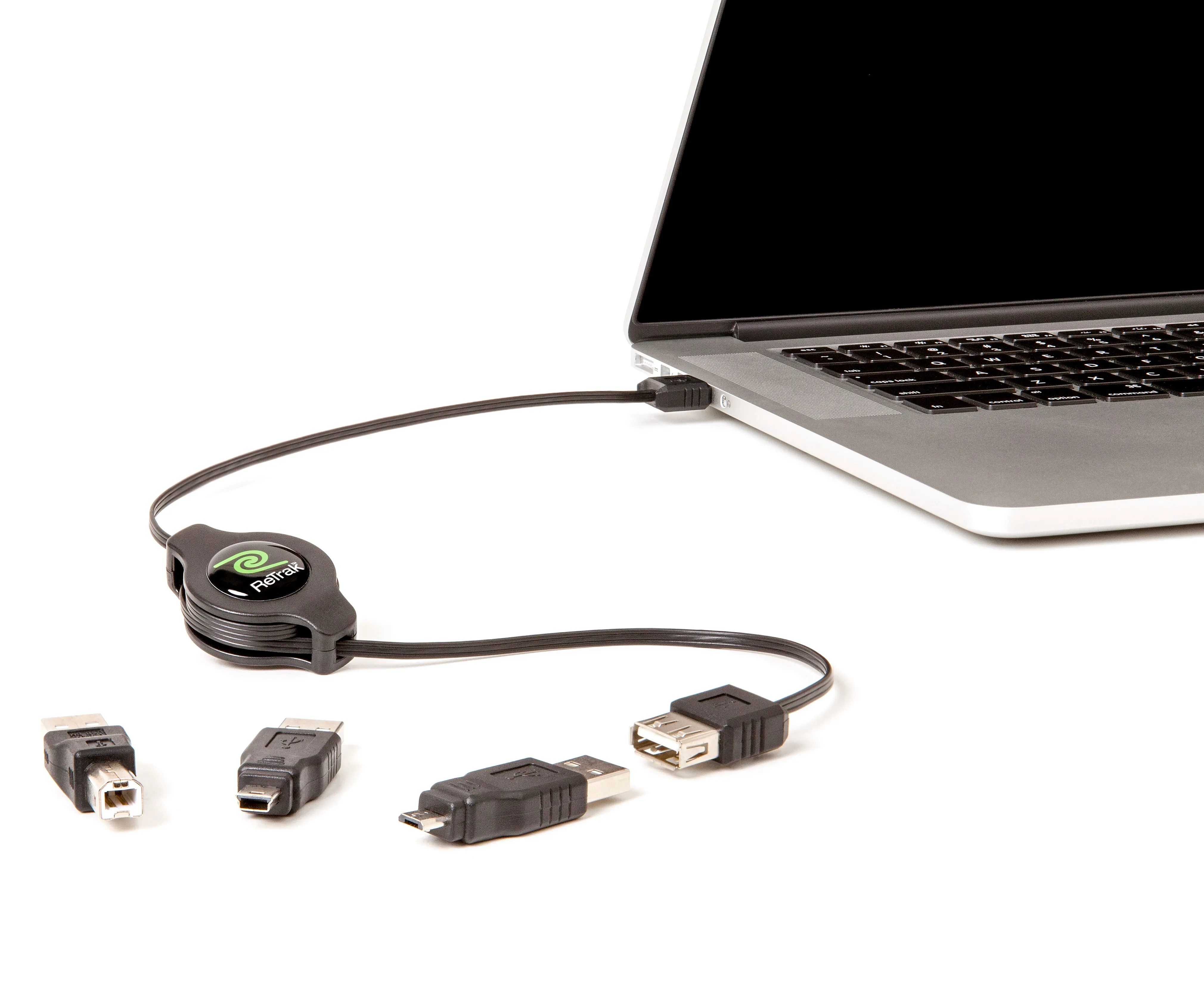 USB Universal Extension Cable | 3 Adapters - USB B, Micro 5, and Mini 5 | Retractable Cable